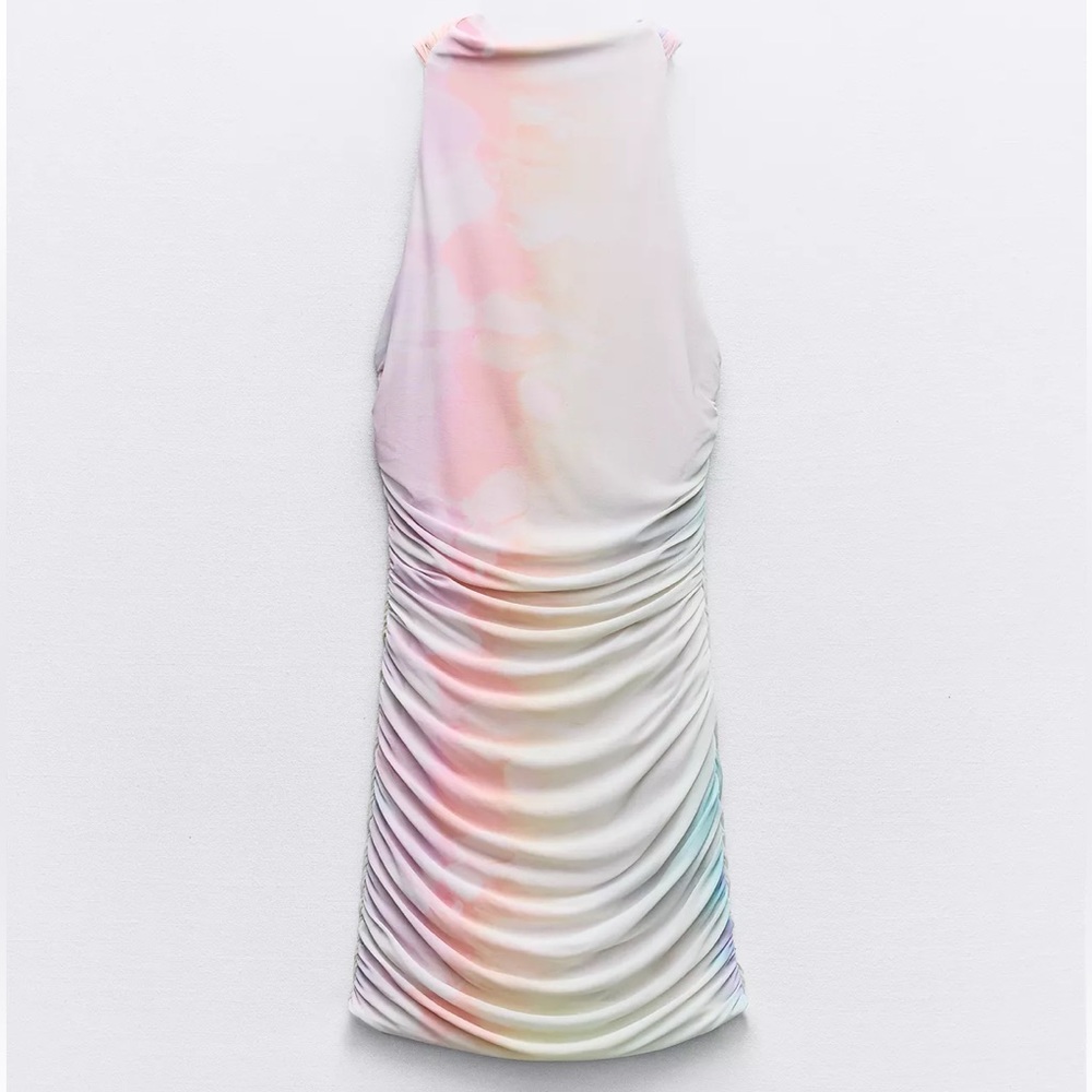 Zara Tie Dye Halter Ruched Tulle Mini Dress size XS